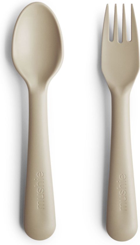 Mushie Kinderbestek Set Lepel en Vork - Vanilla van Mushie