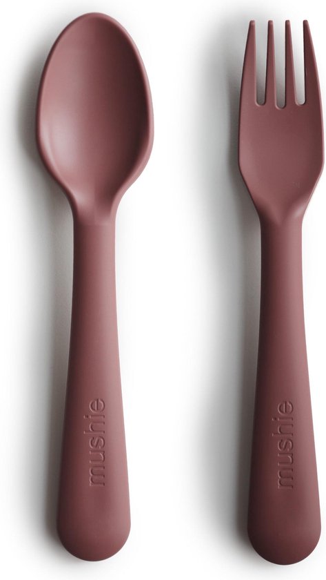 Mushie Kinderbestek Set Lepel en Vork - Woodchuck van Mushie