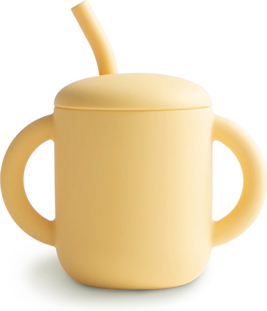 Mushie - Oefenbeker met Deksel en Rietje - Oefenbeker - Pale Daffodil van Mushie