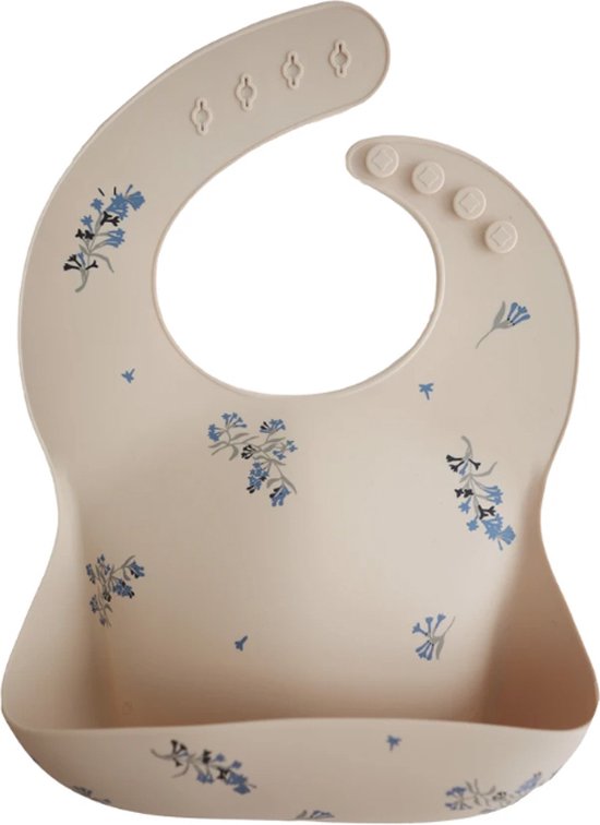 Mushie Siliconen Baby Slabbetje met Opvangbakje | Lilac Flowers | BPA ftalaatvrij| afwasbaar van Mushie