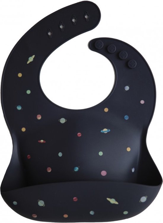 Mushie Siliconen Baby Slabbetje met Opvangbakje | Planets | BPA ftalaatvrij| afwasbaar van Mushie