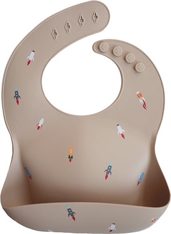 Mushie Siliconen Baby Slabbetje met Opvangbakje | Rocket | BPA ftalaatvrij| afwasbaar van Mushie