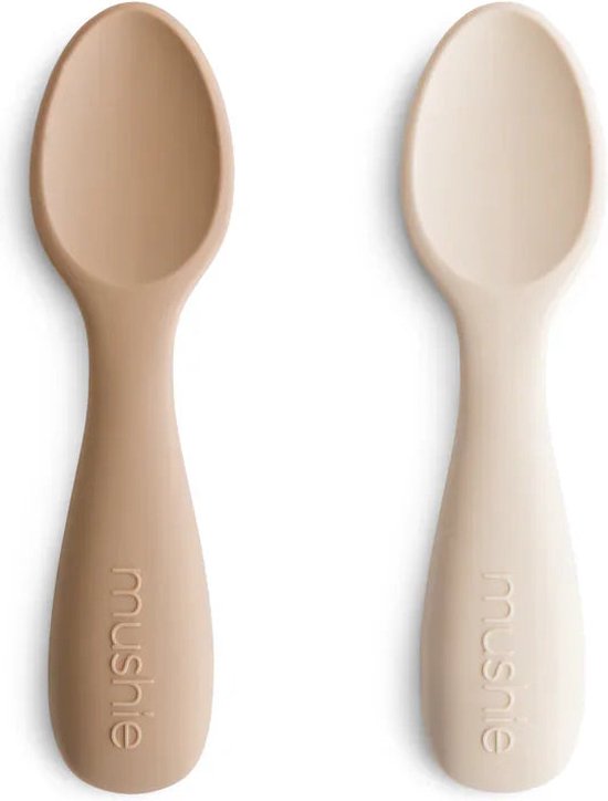 Mushie Siliconen Starter Baby Spoon Set van 2 - Natural / Shifting Sand van Mushie