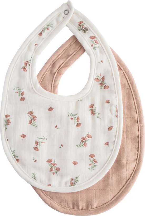 Mushie Slabbetje Muslin Bib (set van 2) - Blush Pink Floral van Mushie