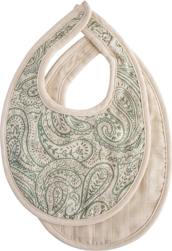 Mushie Slabbetje Muslin Bib (set van 2) - Green Paisley Fog van Mushie