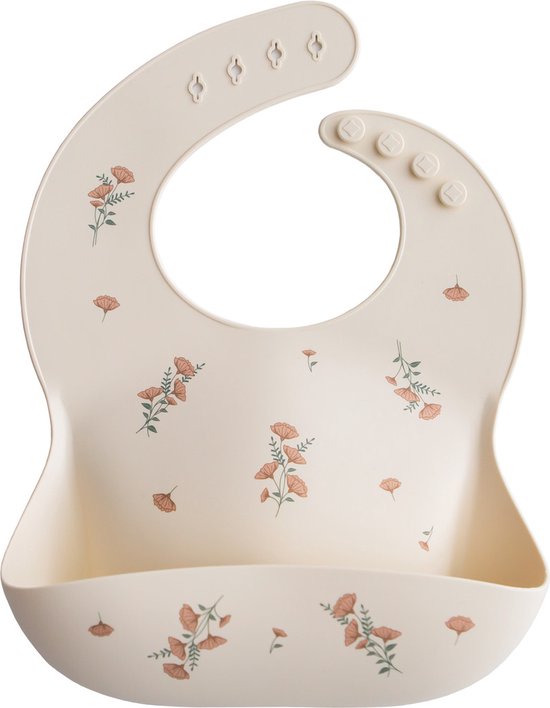 Mushie Slabbetje Siliconen - Pink Flowers van Mushie