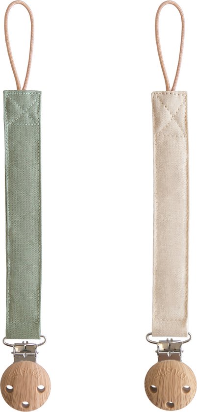 Mushie Speenkoord Linnen Olive/Shifting Sand 2-Pack van Mushie