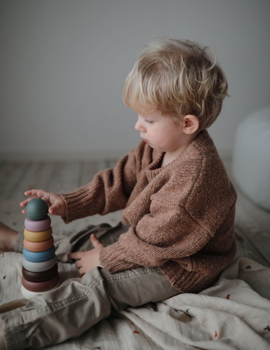 Mushie Stacking Tower Rustic- Stapelring toren Retro - Speelgoed - Stapeltoren - Stapelringen van Mushie