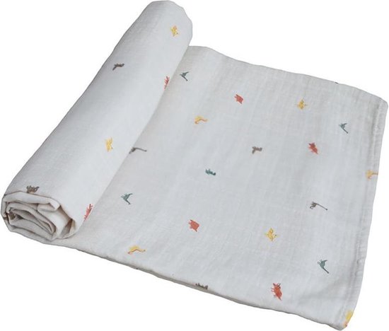 Mushie zachte grote Hydrofiel doek / Tetradoek | 120 x 120 cm | Dinosaurus | beige van Mushie