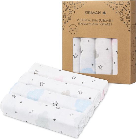 Muslin Cloths for Baby 80 x 80 cm - 4 Pieces for Farmers or as Blanket - Super Soft Viscose Cotton - Different Designs hydrofiele washandjes van Lulujo