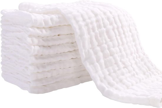 Muslin Wipes 10 Pieces 4 Ply Super Soft White Washcloths - Absorbent and Gentle on Baby's Skin hydrofiele washandjes