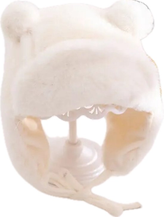 muts baby jongen - teddy - pilotenmuts - wit - kraamcadeau - winter van Merkloos