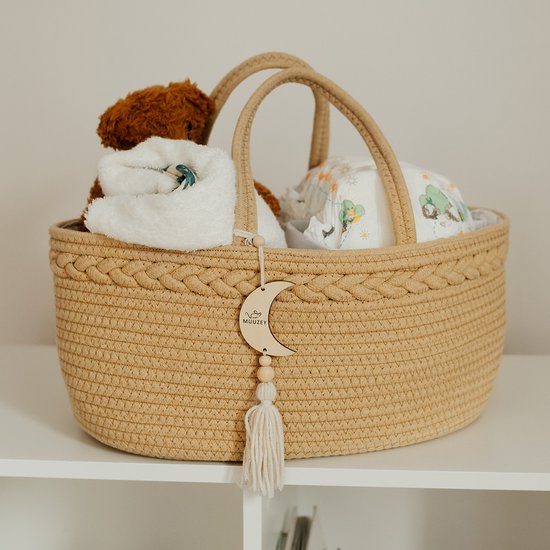 Muuzey Luiermandje - Crème - Luiermand - Luiertas en Commodemandje - Babykameraccessoires - Opbergmand kinderkamer - Kraamcadeau - Babyshower van Merkloos