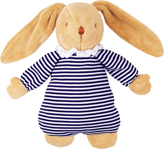 Muziek Pluche Dier - Knuffelhaas met Brahms Wiegliedje - 25 cm - Klassiek Chic - Ideaal Geboortecadeau - Machinewasbaar - Blauw