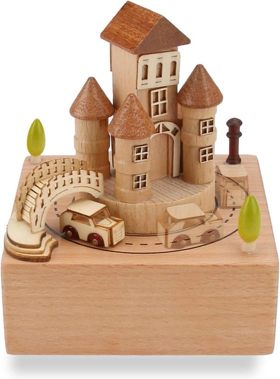 Muziekdoos Carrousel Kasteel Met Smart Kasteel en Mini Auto - Bewegende Magnetische Muzikale Ambachten - Houten Woondecoratie - Verjaardag Kerstcadeau van Orbita