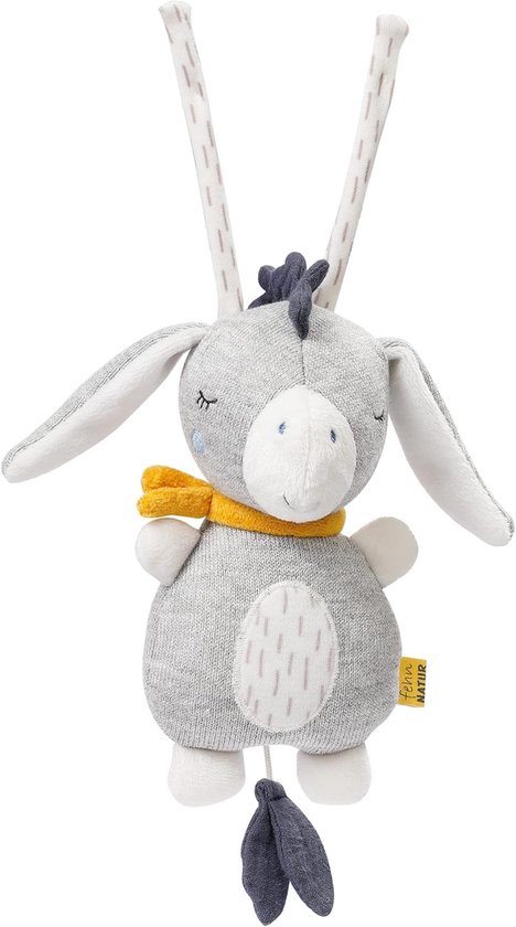 Muziekdoos Ezel - Knuffel Speelgoed - Baby Kalmeren - Biologisch Katoen - 19 cm - Grijs