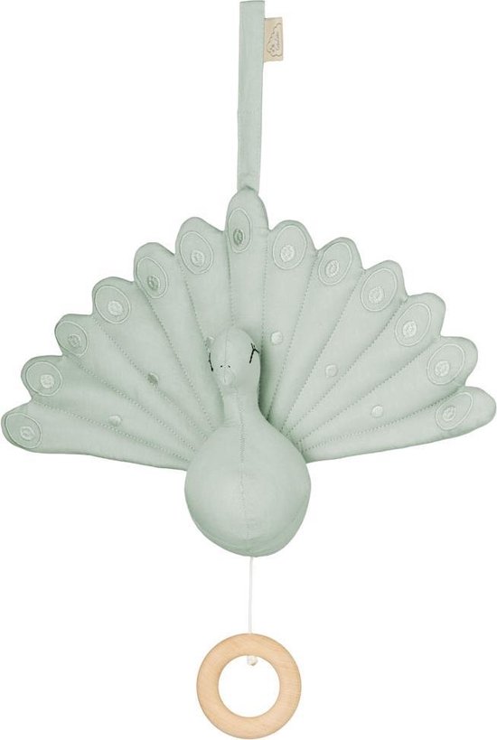 Muziekdoosje pauw met klittenbandlus - dusty green van Little Dutch