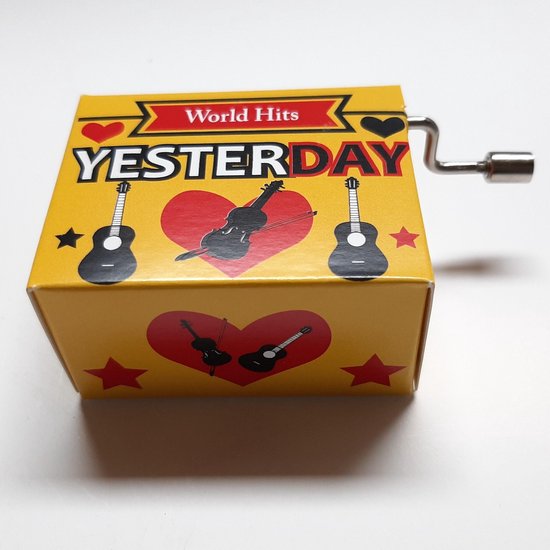 Muziekdoosje wereldhits Yesterday van de Beatles in rood geel van $