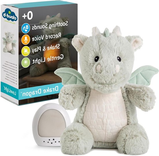 Muziekknuffel Draak - Nachtlampje Geluiden - Baby Kalmeren - Opneembare Boodschap - Medium Formaat - Groen
