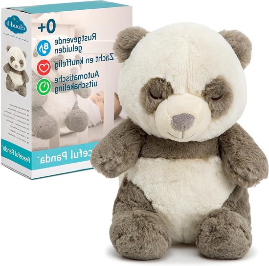 Muziekknuffel Panda - Slaaphulp Baby - Rustig Slapen - Vier Witte Ruis - 23 cm Hoog - Grijs