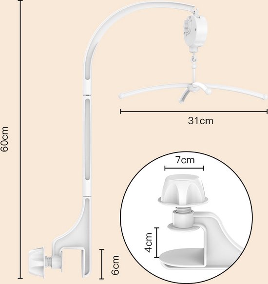 Muziekmobiel houder wit - boxmobiel houder - mobielhouder - Boxmobiel standaard - Mobiel voor baby park - met muziekdoosje - zonder hangers
