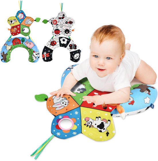 Muziekspeelkussen voor Pasgeborenen - Stimuleert Buikligging met Spiegel & BPA-vrij Materiaal - Sensorisch Babyspeelgoed met Muziek en Ontdekkingselementen - Geschikt voor Baby's vanaf de Geboorte van Merkloos