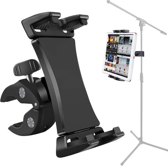 Muziekstandaard Tablet Smartphone Houder Heavy Duty 360 Graden Draaibare Klem Compatibel met 3,5 tot 13,5 inch Telefoon Tablets, iPad Pro 12,9 11 10,5 Air Mini, Surface Galaxy Tab, iPhone