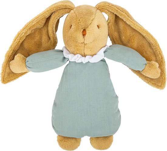 Muzikaal Knuffelkonijn Engelennest 25 cm - Linnen Stof - Speelt Brahms' Lullaby - Chic Groen Geboortecadeau