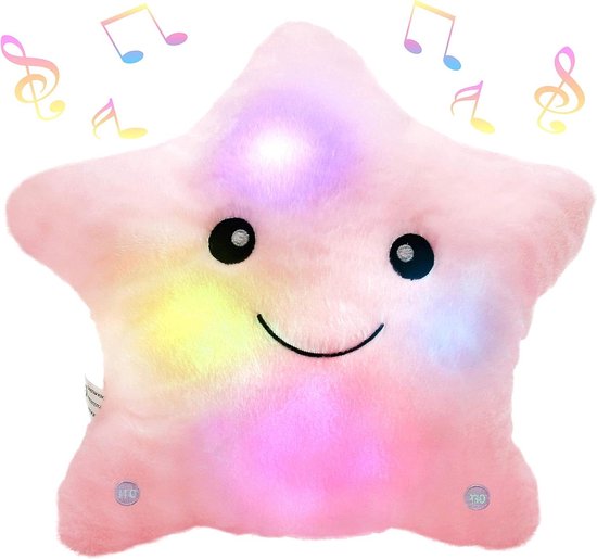 Muzikaal Knuffelkussen - Ster Kussen Pluche - Kinderen Begeleiden - LED Verlichting Zingt - Medium - Roze van Merkloos