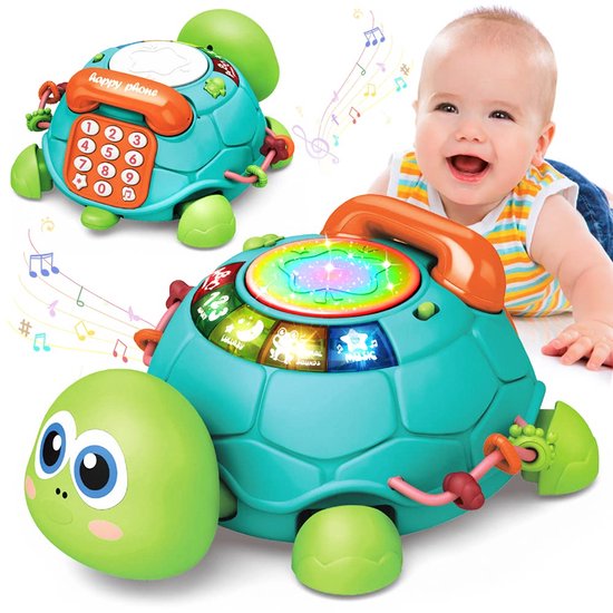 Muzikaal schildpadje voor baby's van 6 tot 12 maanden - Lichtgevend speelgoed met muziek, Speeltje voor buikligging en ontwikkeling - Kruipspeelgoed - Kerst- en verjaardagscadeau voor baby's van 4, 5, 6 en 12 maanden, jongens en meisjes