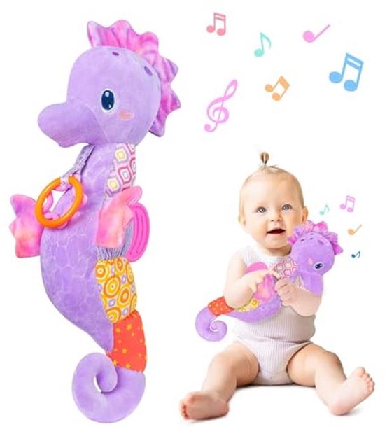 Muzikale knuffeldieren voor baby 0-12 maanden met kleurige texturen en rammelaars