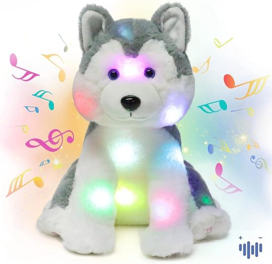 Muzikale Knuffelhond Husky met Licht en Slaapliedjes, Pluche Dier voor Kinderen