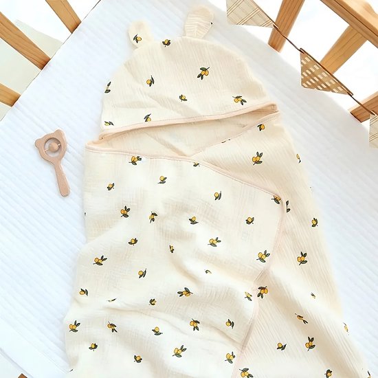 My Bébé Baby Kinder Hydrofiel Badcape met Capuchon - Limoen - 70x130cm - 100% Katoen - 4 laags - Baddoek - Badjas - Badgoed