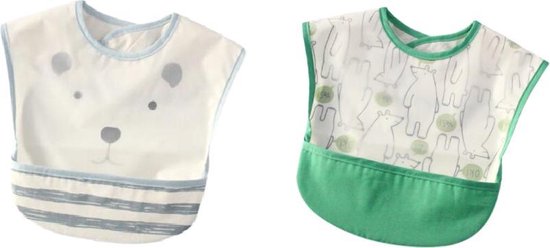 MY - Slabbetje lente en zomer korte mouwen slab baby & dreumes - beren groen - waterproof - 0-2 jaar van MY