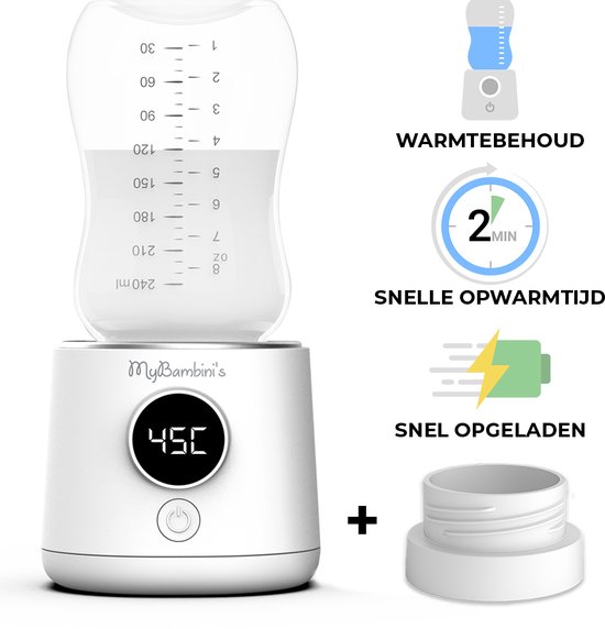 MyBambini's Flessenwarmer MAX™ - Draagbare Baby Flessenwarmer voor Onderweg - Wit - Geschikt voor Brede Hals Flessen van Dr. Brown's, Suavinex & J Bimbi van Merkloos