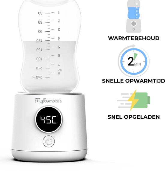 MyBambini’s Flessenwarmer MAX™ – Draagbare Baby Flessenwarmer voor Onderweg – Wit – Geschikt voor Brede Hals Flessen van Philips Avent, Pigeon & Dodie