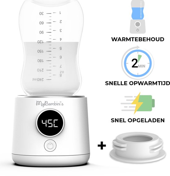 MyBambini's Flessenwarmer MAX™ - Draagbare Baby Flessenwarmer voor Onderweg - Wit - Geschikt voor Smalle Hals Flessen van Dr. Brown's, Difrax, Medela & Nanobebe