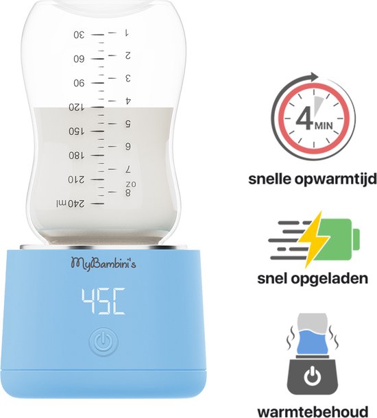 MyBambini's Flessenwarmer Pro™ - Draagbare Baby Flessenwarmer voor Onderweg - Blauw - Geschikt voor AVENT Philips, Chicco & Dodie van Merkloos