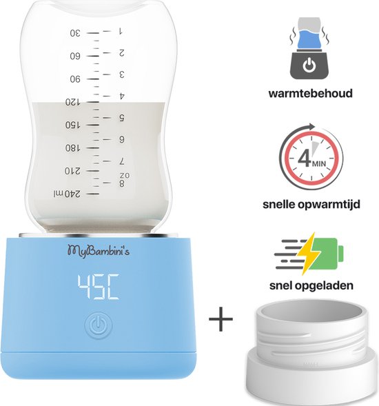 MyBambini's Flessenwarmer Pro™ - Draagbare Baby Flessenwarmer voor Onderweg - Blauw - Geschikt voor MAM, Lansinoh, NIP & Nanobebe (brede hals) van Merkloos