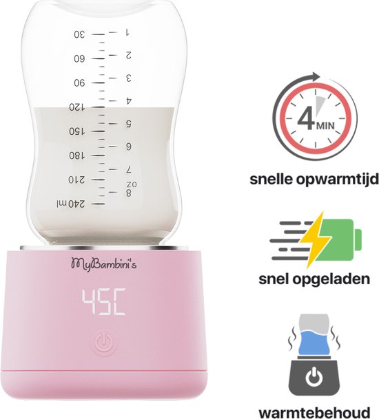 MyBambini's Flessenwarmer Pro™ - Draagbare Baby Flessenwarmer voor Onderweg - Roze - Geschikt voor AVENT Philips, Chicco & Dodie