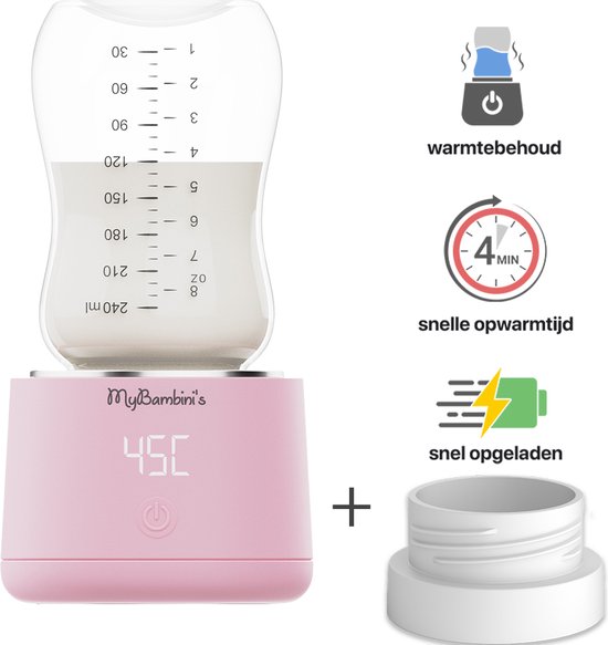 MyBambini's Flessenwarmer Pro™ - Draagbare Baby Flessenwarmer voor Onderweg - Roze - Geschikt voor Dr. Brown's (brede hals), Suavinex & J Bimbi van Merkloos