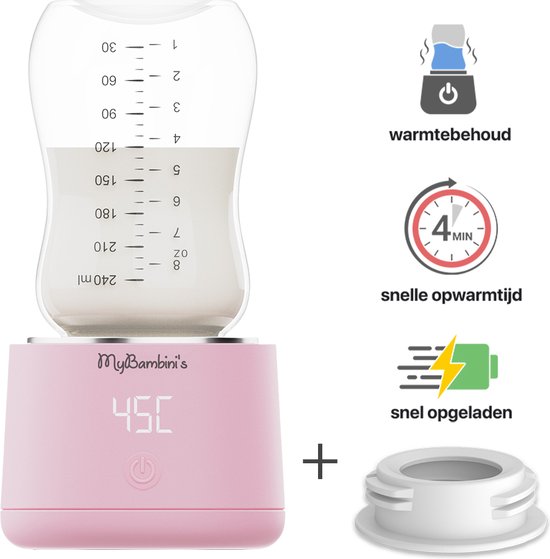 MyBambini's Flessenwarmer Pro™ - Draagbare Baby Flessenwarmer voor Onderweg - Roze - Geschikt voor Smalle Hals Flessen van Dr. Brown's, Difrax, Medela & Nanobebe van Merkloos