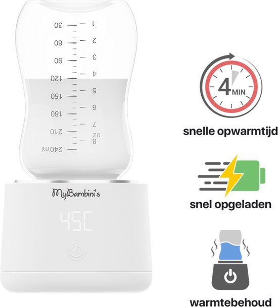 MyBambini's Flessenwarmer PRO™ - Draagbare Baby Flessenwarmer voor Onderweg - Wit - Geschikt voor Brede Hals Flessen van AVENT Philips, Pigeon & Dodie van Merkloos