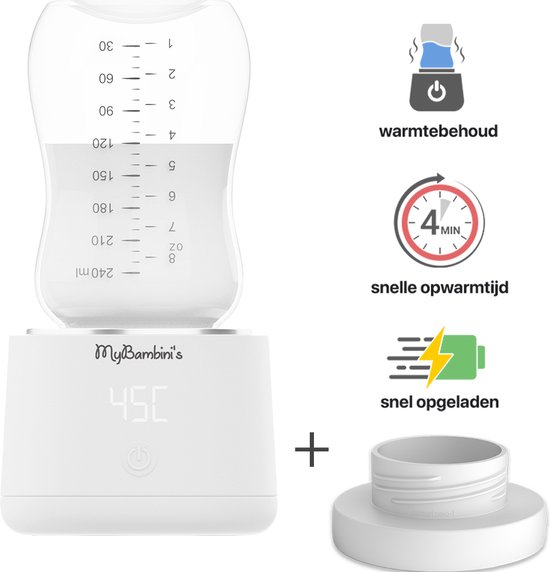 MyBambini's Flessenwarmer PRO™ - Draagbare Baby Flessenwarmer voor Onderweg - Wit - Geschikt voor Brede Hals Flessen van Comotomo, Olababy, Haakaa & Boon van Merkloos