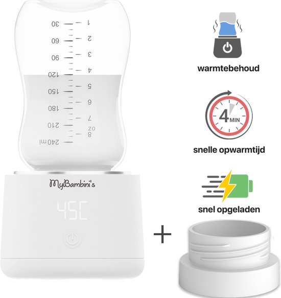 MyBambini's Flessenwarmer PRO™ - Draagbare Baby Flessenwarmer voor Onderweg - Wit - Geschikt voor Brede Hals Flessen van Dr. Brown's, Suavinex & J Bimbi van Merkloos