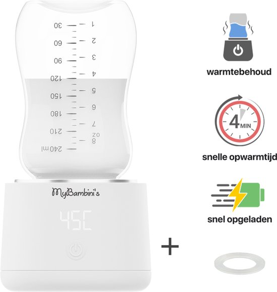 MyBambini's Flessenwarmer PRO™ - Draagbare Baby Flessenwarmer voor Onderweg - Wit - Geschikt voor Flessen van Minbie, Chicco Perfect 5, Chicco Original Touch & Difrax van Merkloos