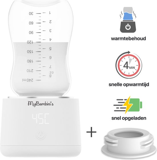 MyBambini's Flessenwarmer PRO™ - Draagbare Baby Flessenwarmer voor Onderweg - Wit - Geschikt voor Smalle Hals Flessen van Dr. Brown's, Difrax, Medela & Nanobebe van Merkloos
