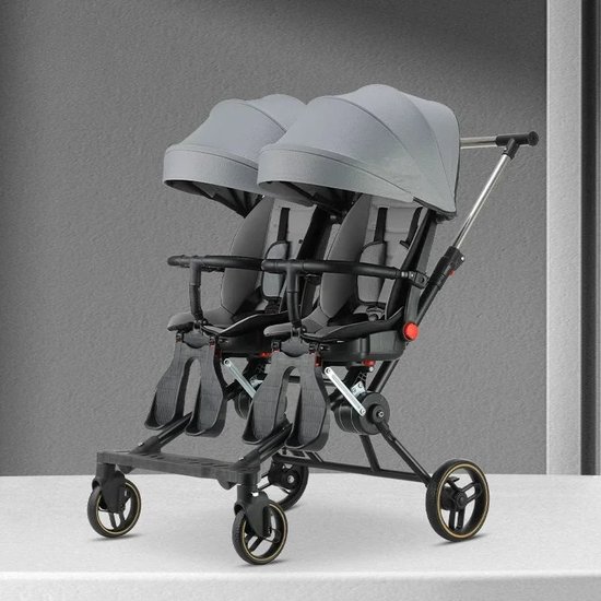 Mygroot - Duo Kinderwagen - Buggy - Tweeling - Wandelwagen - Grijs - Lichtgewicht - Opvouwbaar. van Merkloos