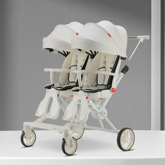 Mygroot - Duo Kinderwagen - Buggy - Tweeling - Wandelwagen - Wit - Lichtgewicht - Opvouwbaar. van Merkloos