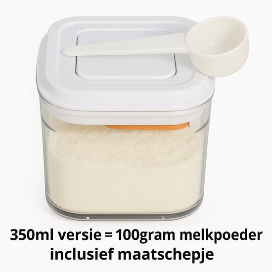 MYLS – POP-UP Melkpoeder Doseerdoos Babyvoeding 350ml -reisbox melkpoeder-inclusief maatschepje - voor 100gram Melkpoeder POP-UP voorraadpot met maatschep-vacuum Dispenser Melkpoeder Bewaardoos – Bewaarbox – Reisbox met maatschep-BPA vrij